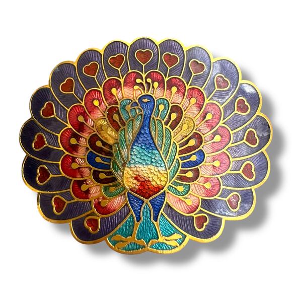 Vintage Small Enamel Peacock Shoe or Belt Clip Gold Tone Metal - Picture 1 of 7